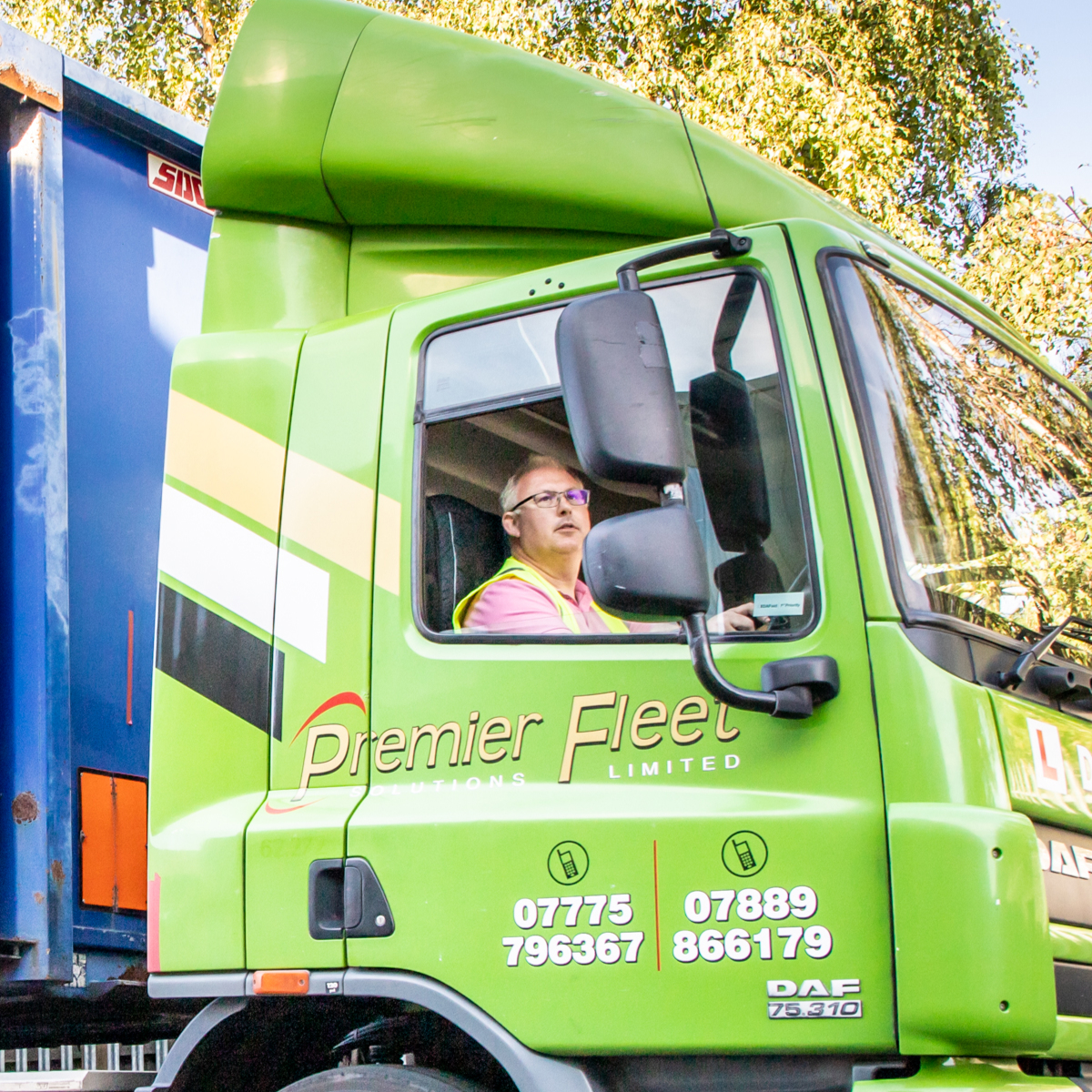 Man learning HGV Driver Training Category C+E in PFS Training's artic lorry